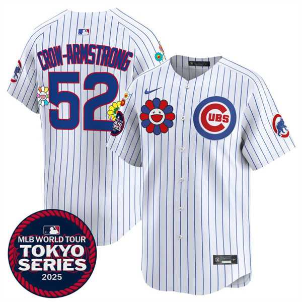 Men%27s Chicago Cubs #52 Pete Crow-Armstrong White 2025 Tokyo Series Limited Stitched Jersey Dzhi